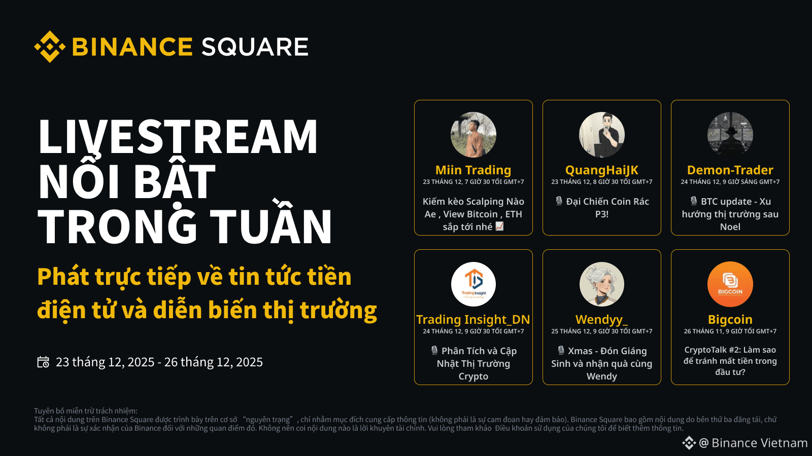 Broadcast schedule for Live Trading on Binance Square this | Binance  Vietnam on Binance Square