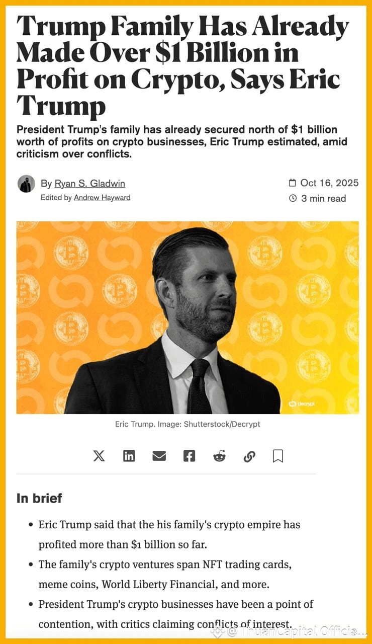 💰 ERIC TRUMP: THE TRUMP FAMILY EARNS OVER 1 BILLION USD | ThuanCapital  Official on Binance Square