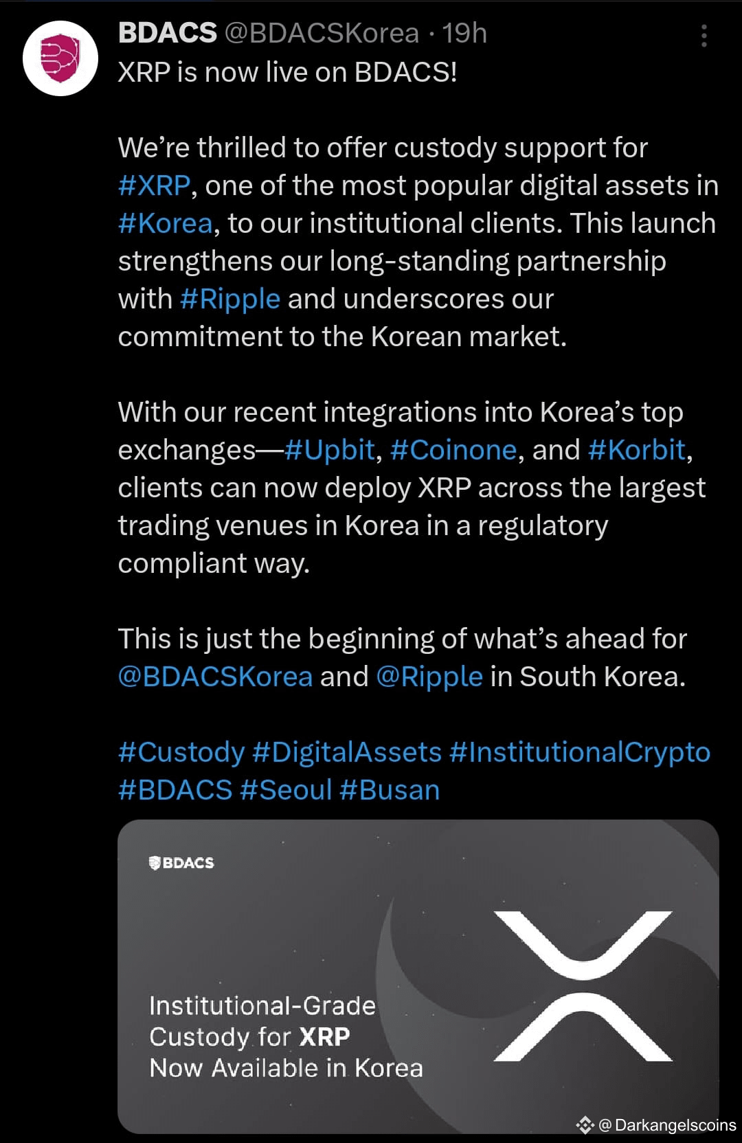 🚨¡#xrp enters big in South Korea! Institutional custody | Darkangelscoins  on Binance Square