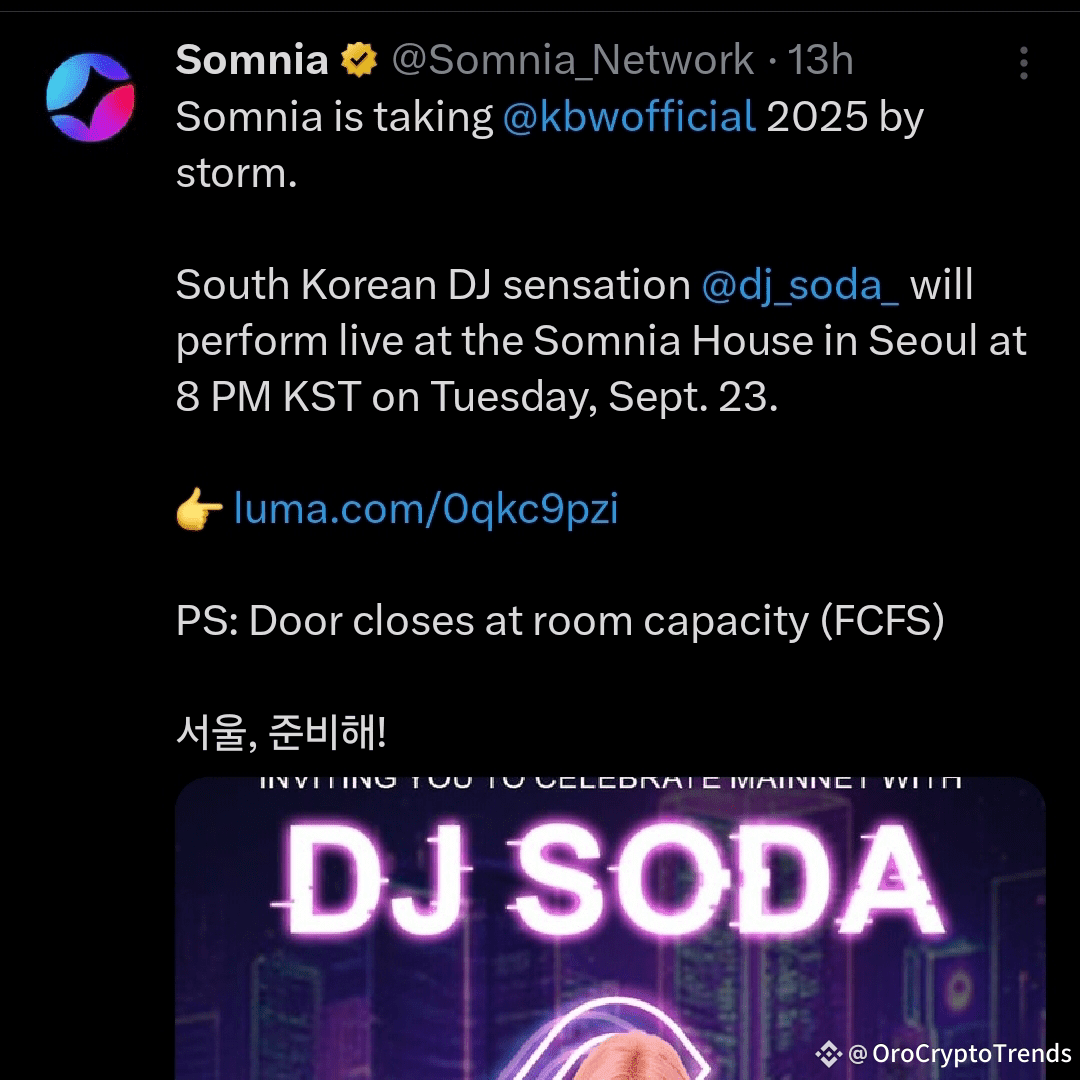 🎉 Somnia Takes Over Seoul: DJ Soda to Headline Exclusive We |  OroCryptoTrends على Binance Square