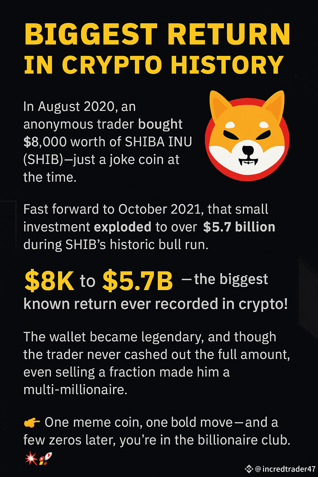 From $8K to $5.7B – The #SHIB Miracle Not financial advice | incredtrader47  on Binance Square