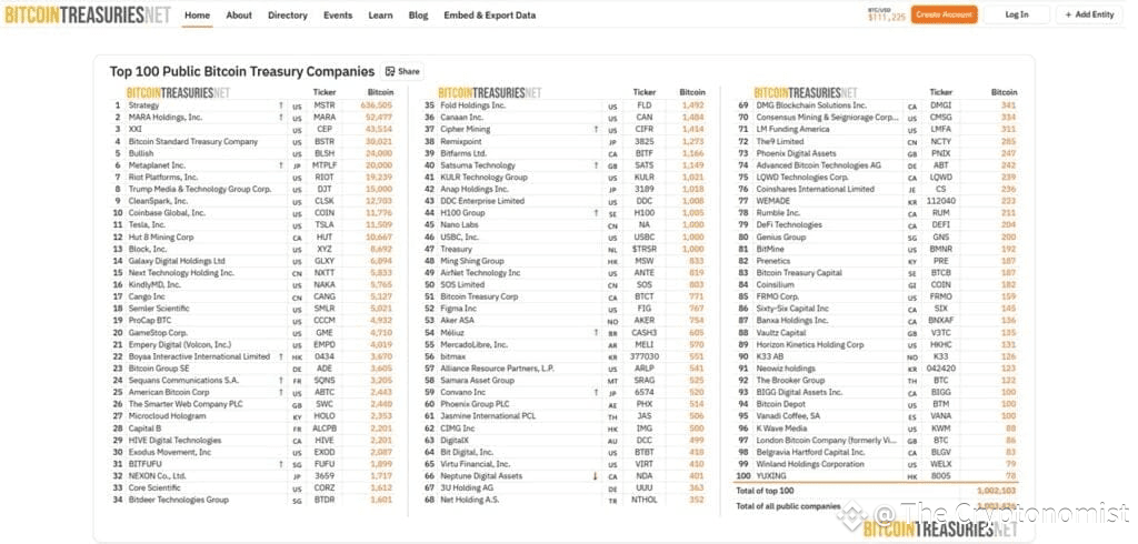 Top 100 Public Bitcoin Treasury Companies