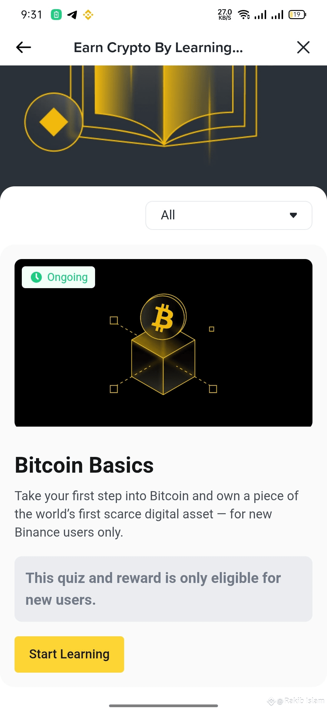 NEW user Learn & Earn Event... 1.15$ Worth BTC grab it | Rakib Islam on  Binance Square