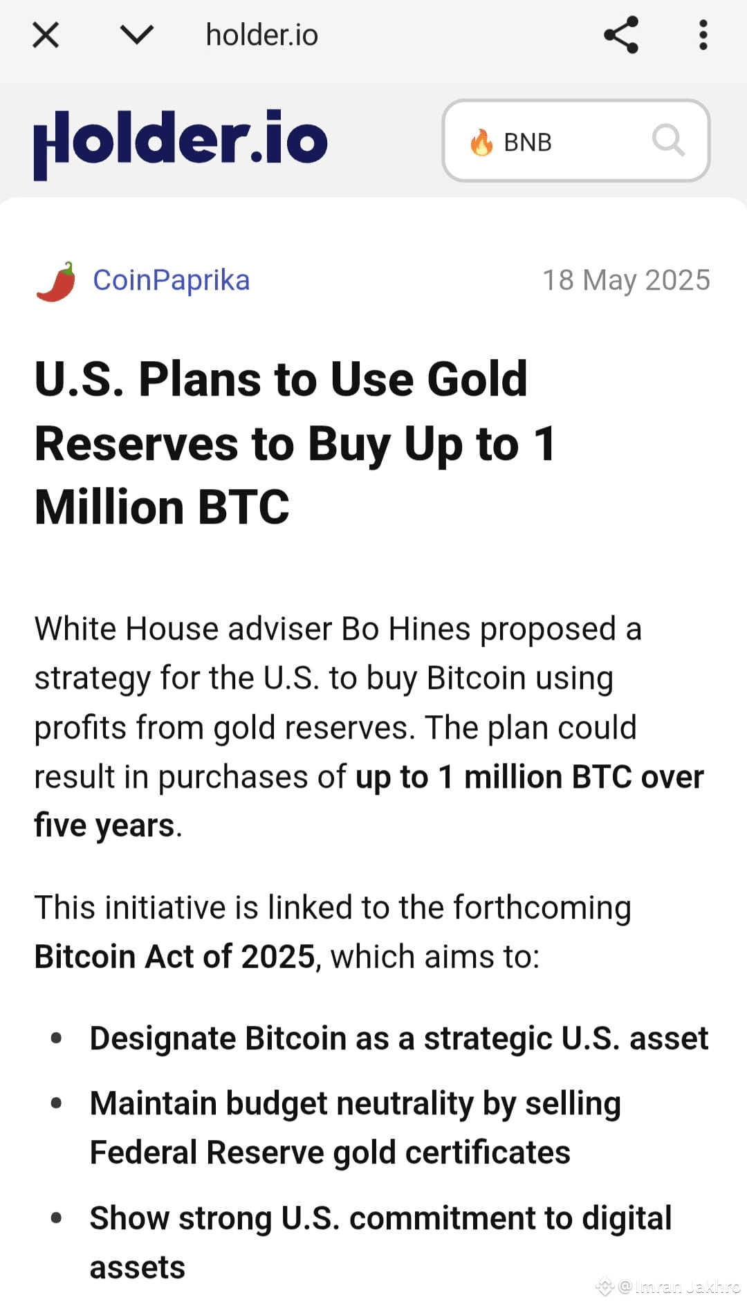 BREAKING: U.S. Government Considers Utilizing Gold Reserves | Imran Jakhro  on Binance Square