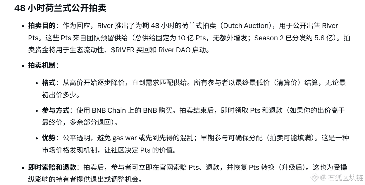 RIVER 这样的办法都用上了服了拍卖目的：作为回应，River 推出了为期48 小时的荷兰式拍卖（Dutch | 石狐区块链على Binance  Square
