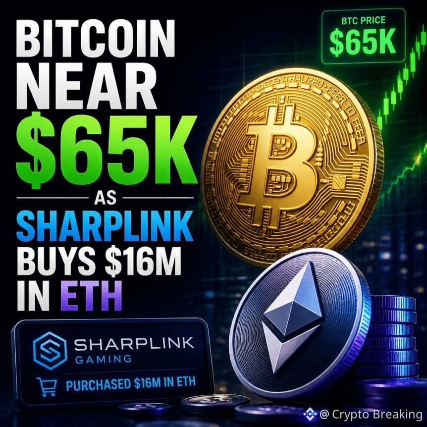 Bitcoin Near $65k As Sharplink Buys $16m In Eth