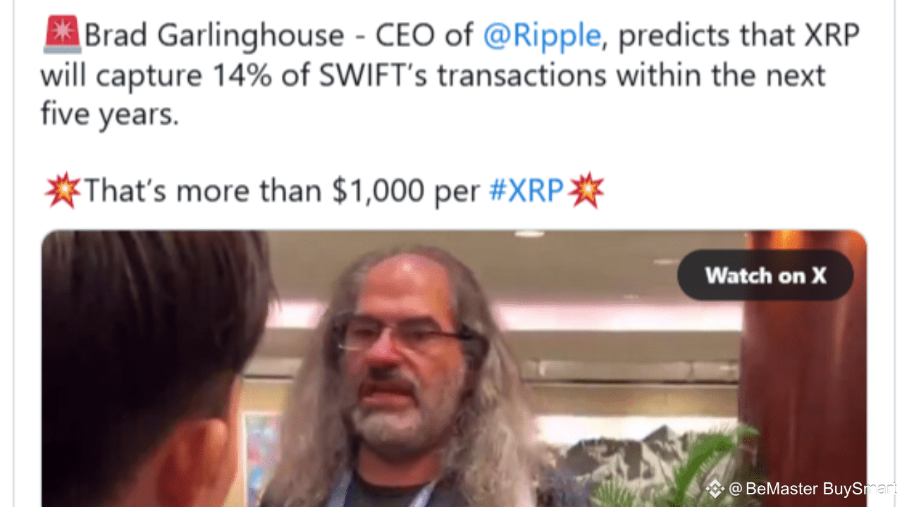 Ripple CEO: XRP Will Capture 14% of SWIFT Transactions Within Next 5 Years  | BeMaster BuySmart on Binance Square