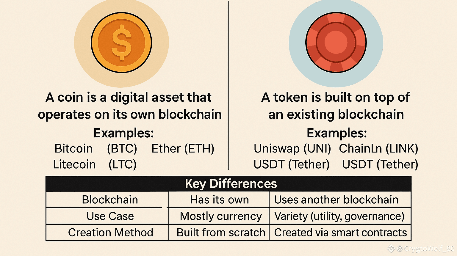 加密货币中币和代币的区别| CryptoWolf_80发布于币安广场