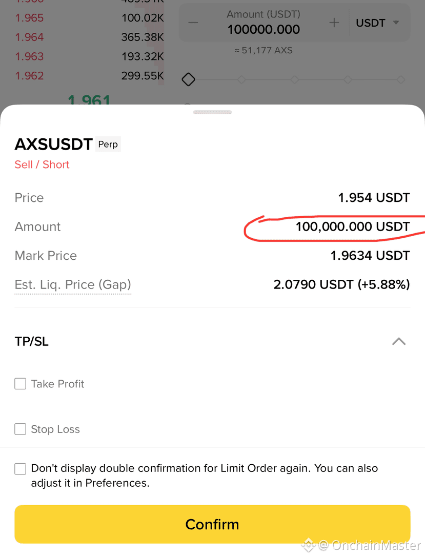 伙计们，我在$AXS 👀😳上开了一个10万的空头愚蠢的举动？还是聪明的举动？？？😐 | OnchainMaster发布于币安广场