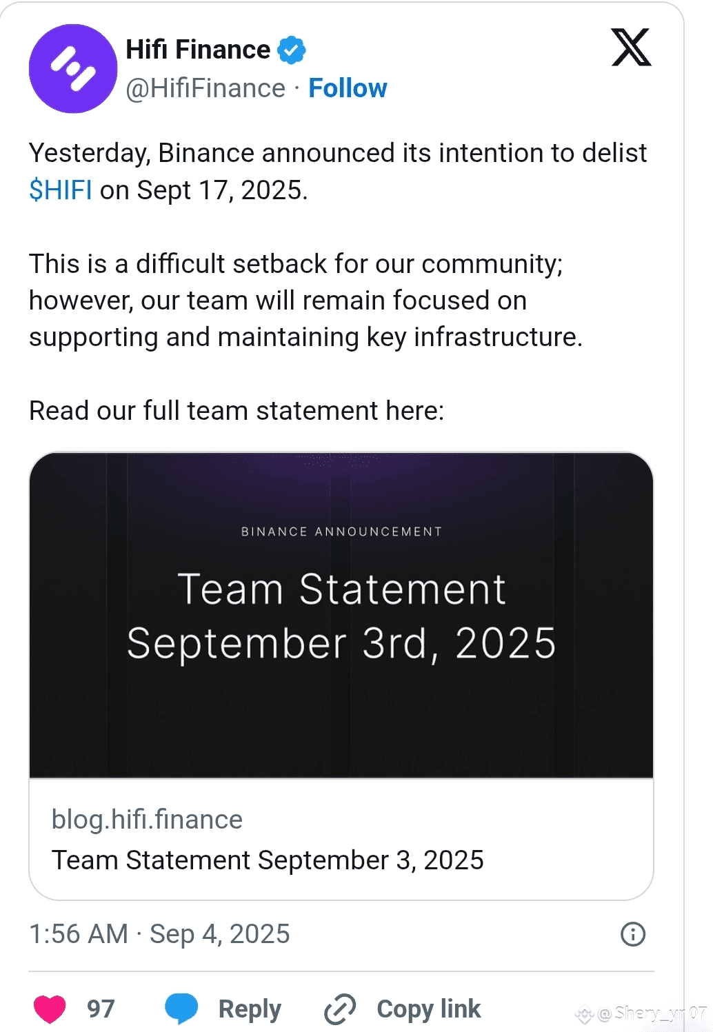 Hifi Finance (HIFI) Set to Be Delisted: What Holders Need to Know.  👋👋Conform 👋👋 | Shery_yr 07 on Binance Square
