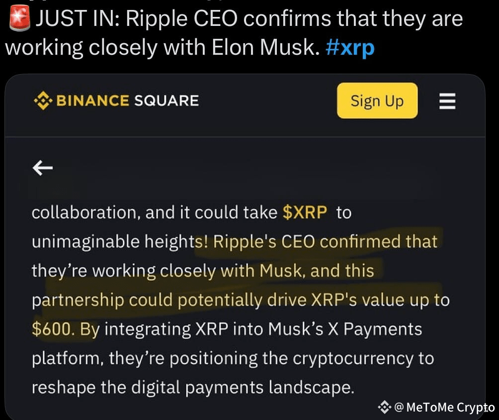 🚨 BREAKING: Ripple CEO confirms collaboration with Elon | MeToMe Crypto on  Binance Square