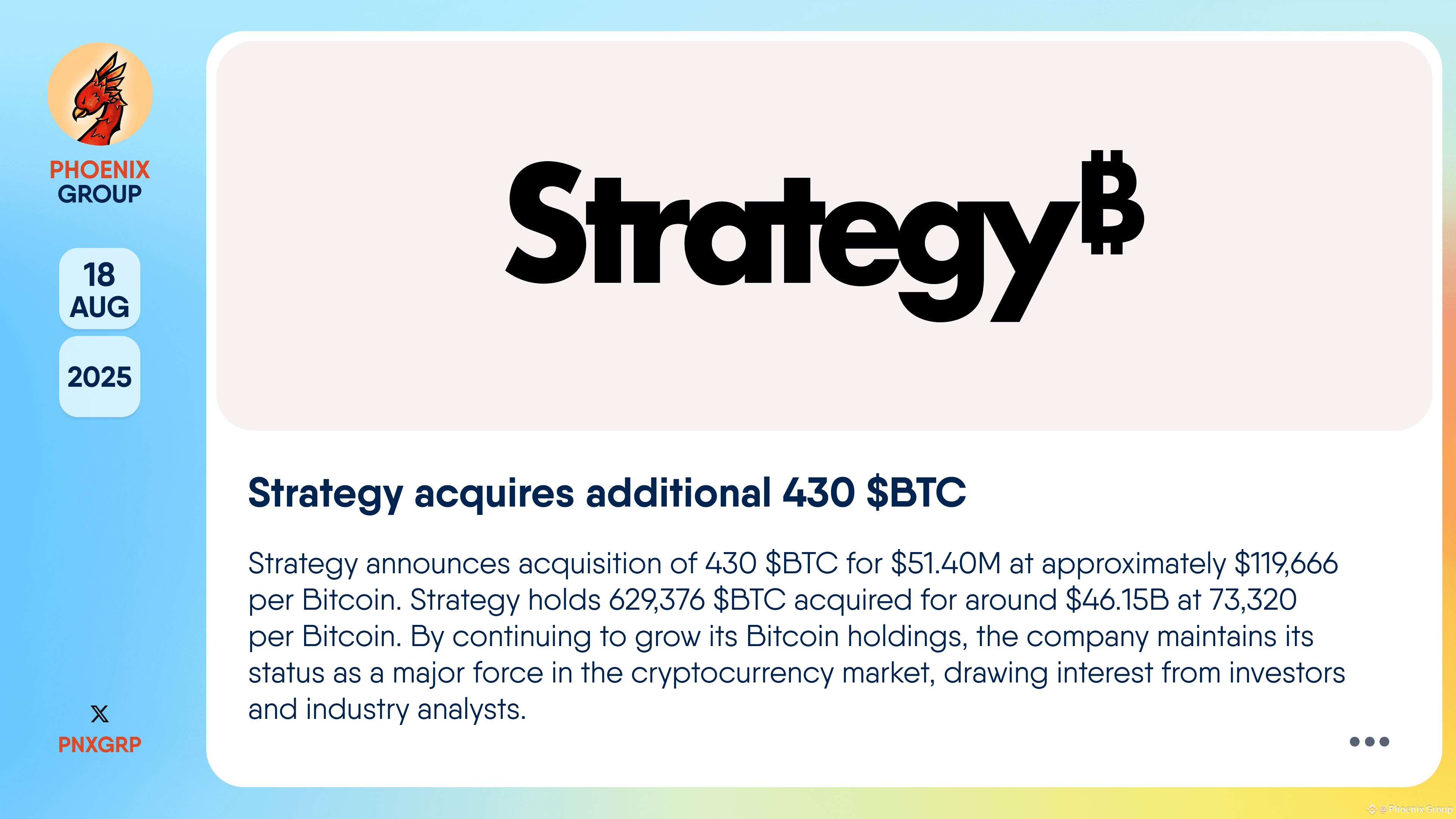 La strategia acquisisce ulteriori 430 $BTC #Strategy ann | Phoenix Group su  Binance Square