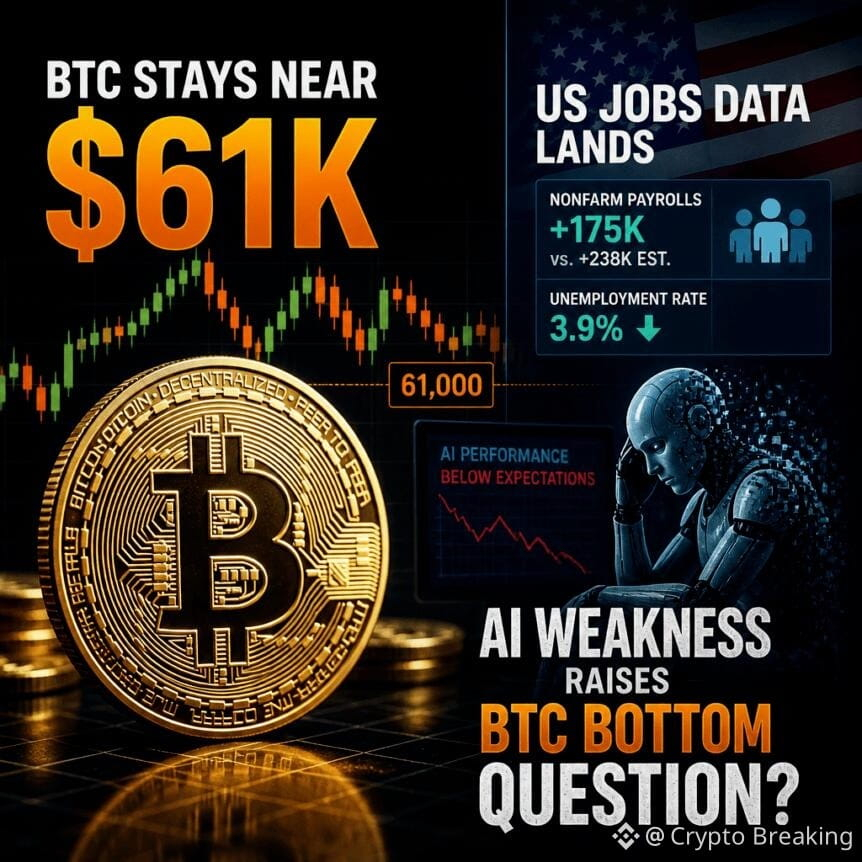 Bitcoin Stays Near $61k As Us Jobs Data Lands; Ai Weakness Raises Btc Bottom Question