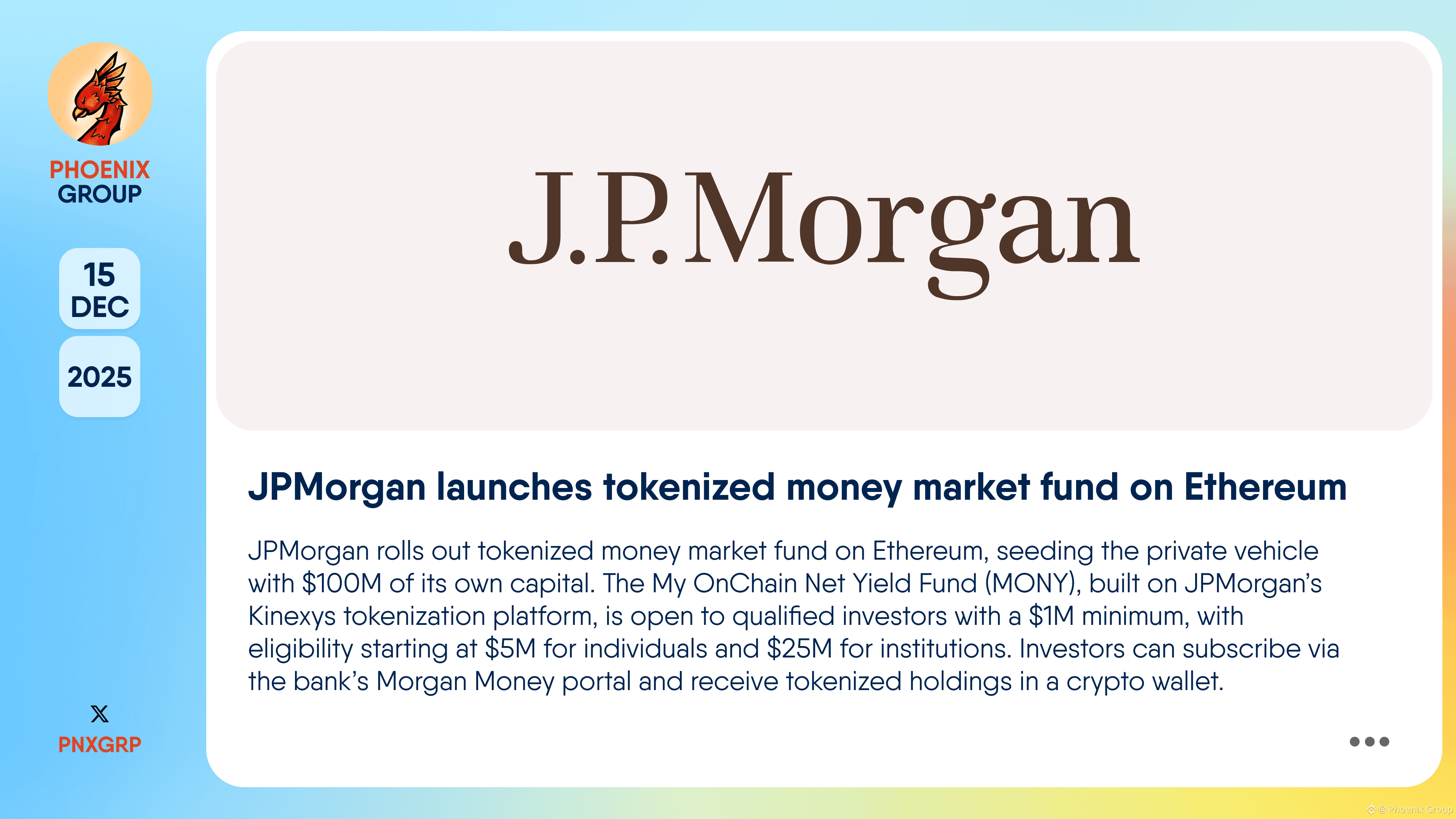 JPMorgan launches tokenized money market fund on | Phoenix Group on Binance  Square