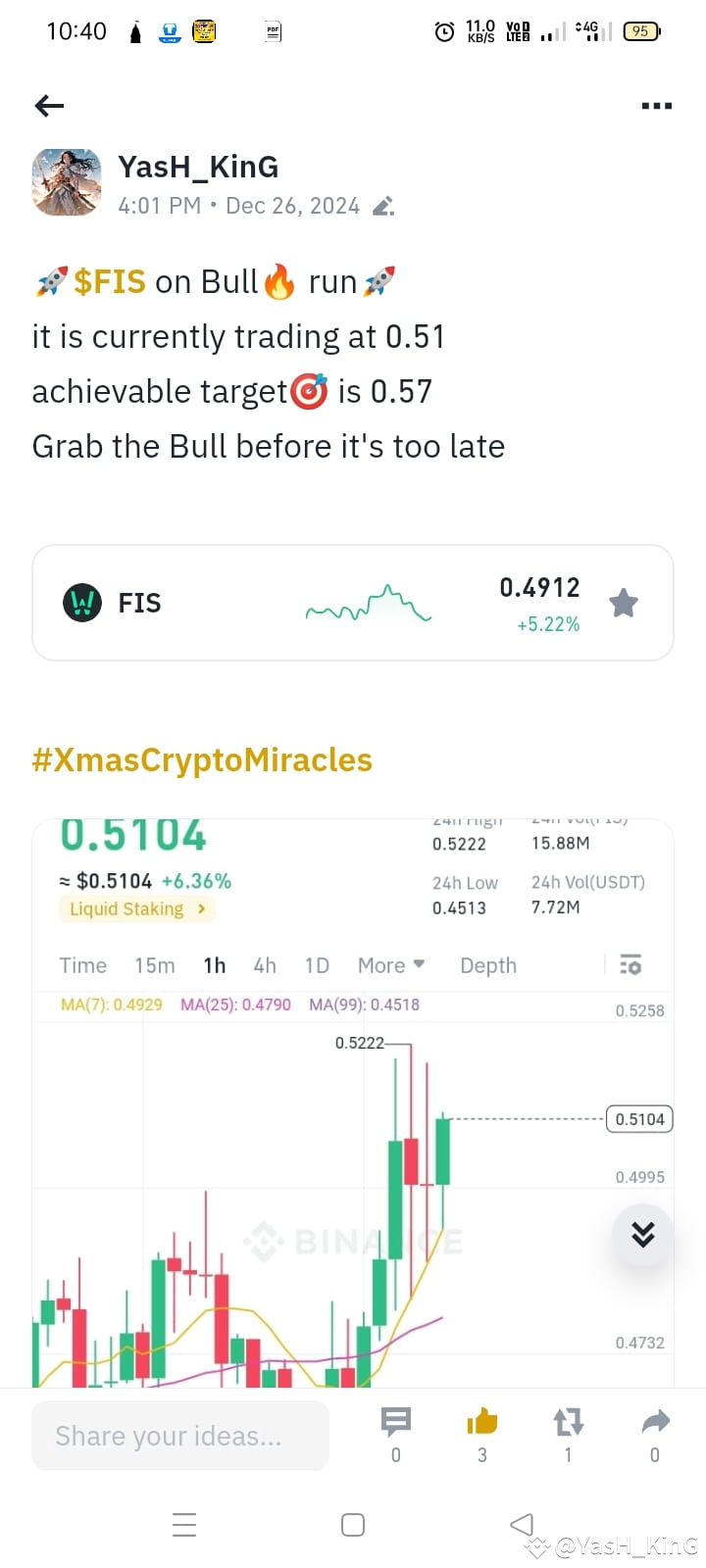 Target Fis 🔥$FIS target🎯 achieved as I have said!! I just woke up fro | YasH_KinG ...