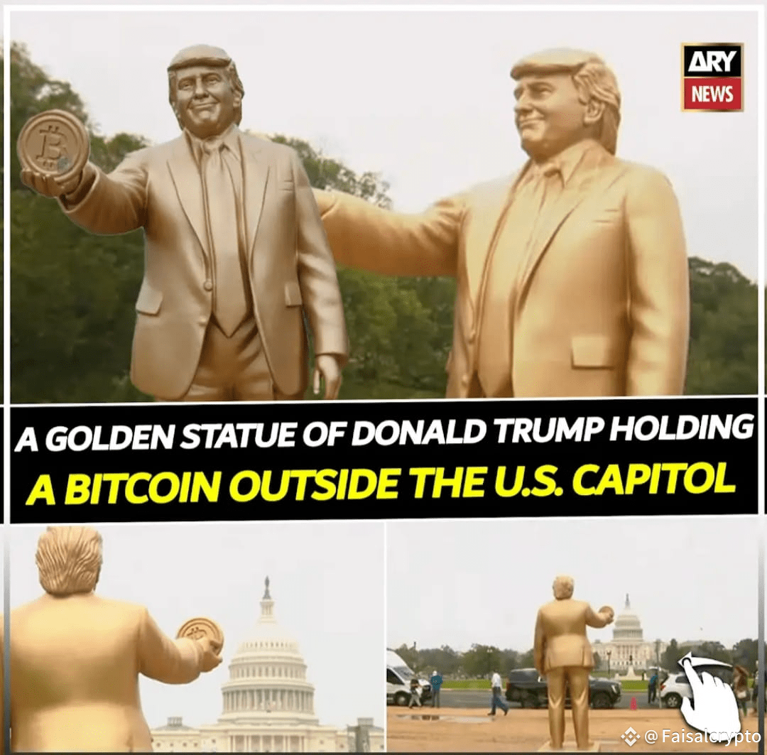 Doland trump Golden statue with holding bitcoin in capital | The Token Talk  on Binance Square