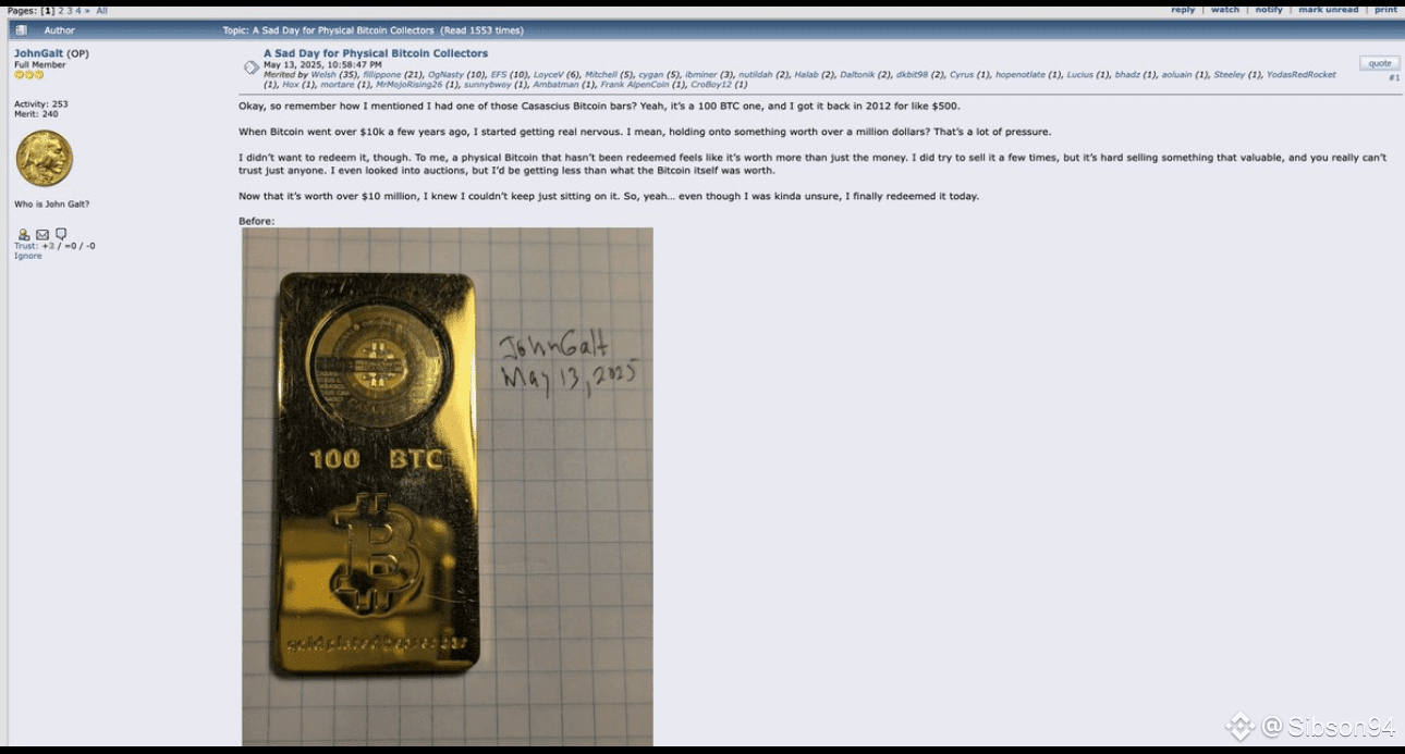 This guy bought a Casascius gold bar of 100 BTC in 2011 for | Sibson94 on  Binance Square