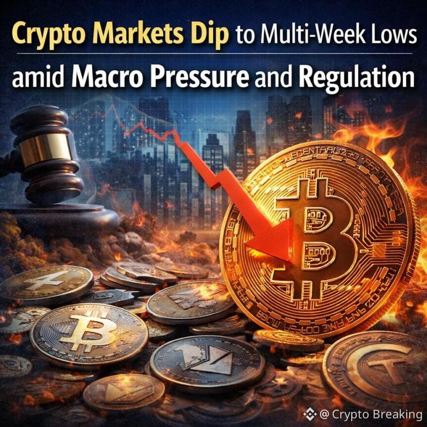 Crypto Markets Dip To Multi-Week Lows Amid Macro Pressure And Regulation