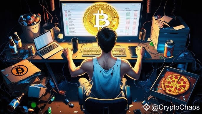 человек внимательно смотрит обучающее видео на компьютере с графиками криптовалют