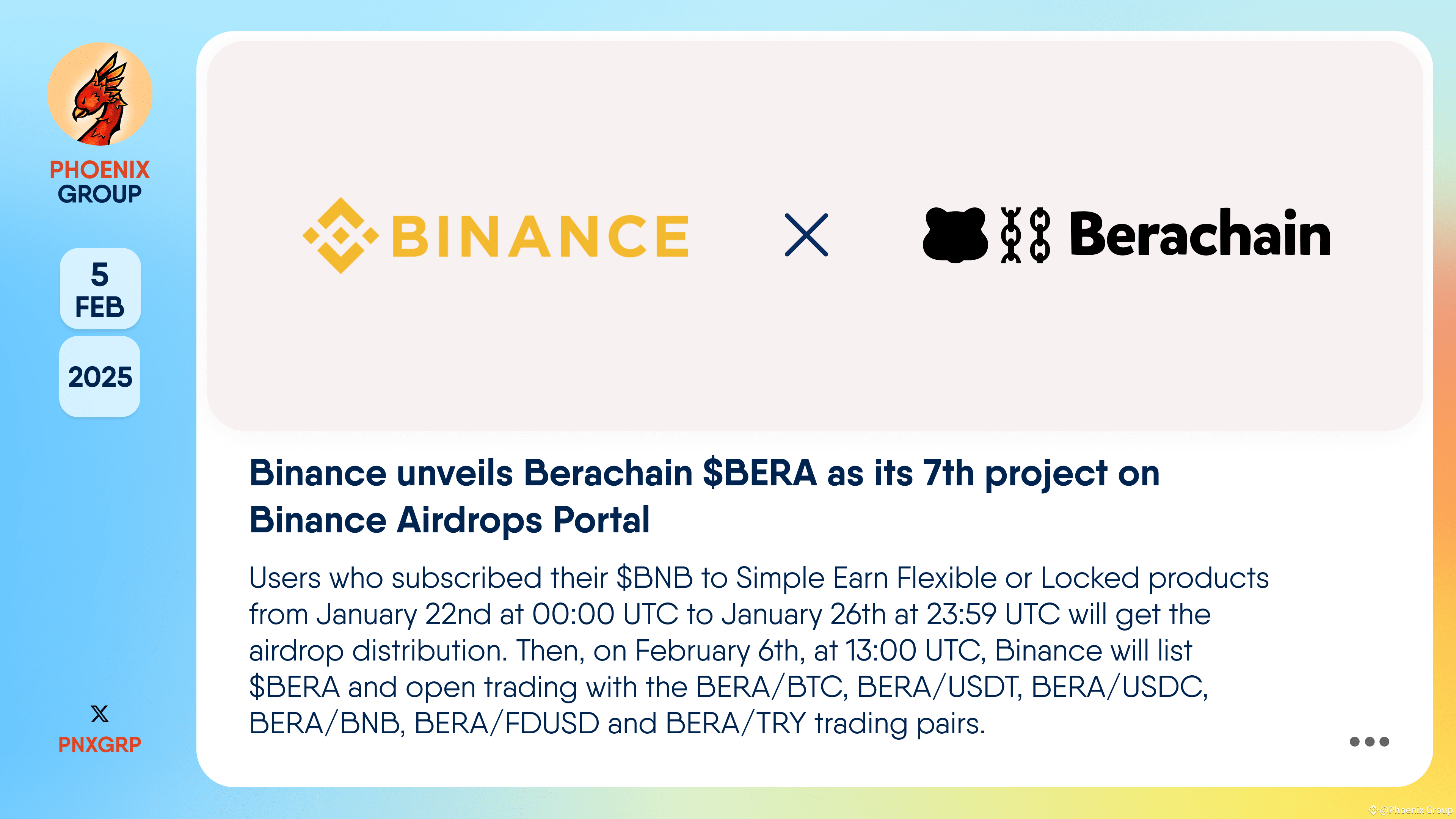 Binance unveils Berachain $BERA as its 7th project on | Phoenix Group ...