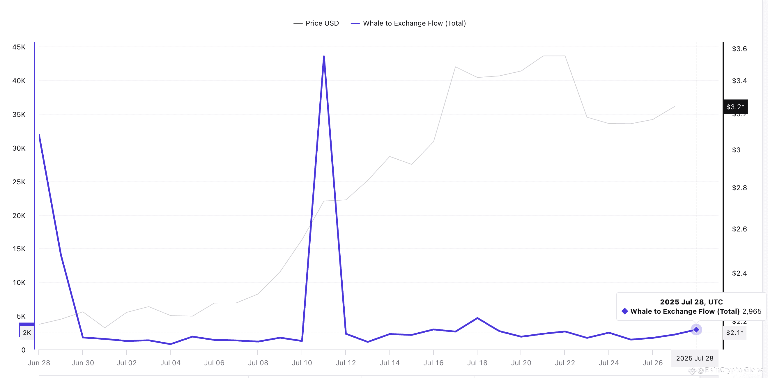 XRP price and whale to exchange flow: