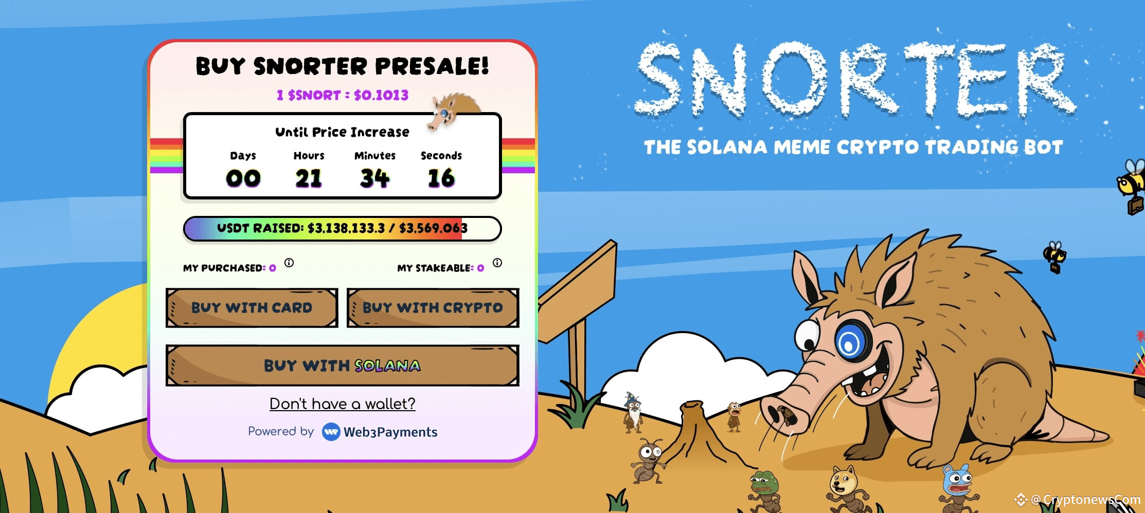 Meme coins - Snorter website.