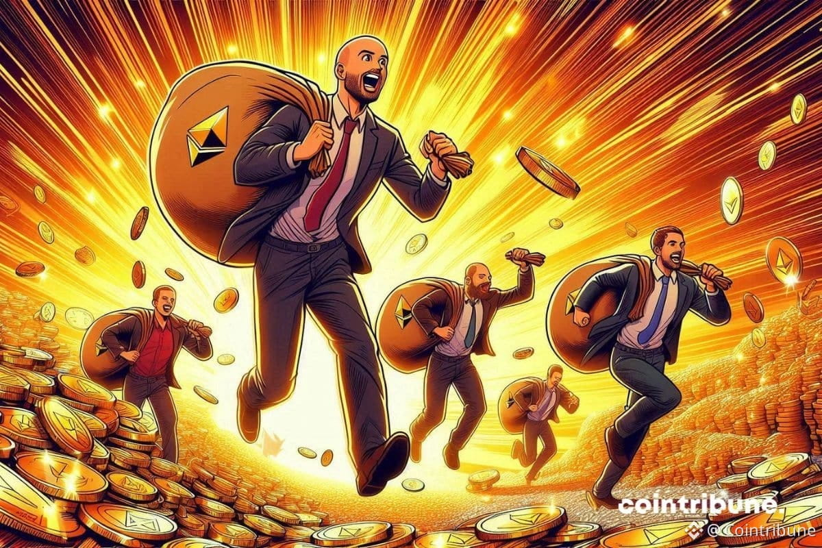 Les baleines Ethereum qui courent avec des sacs rempli de la crypto ETH.