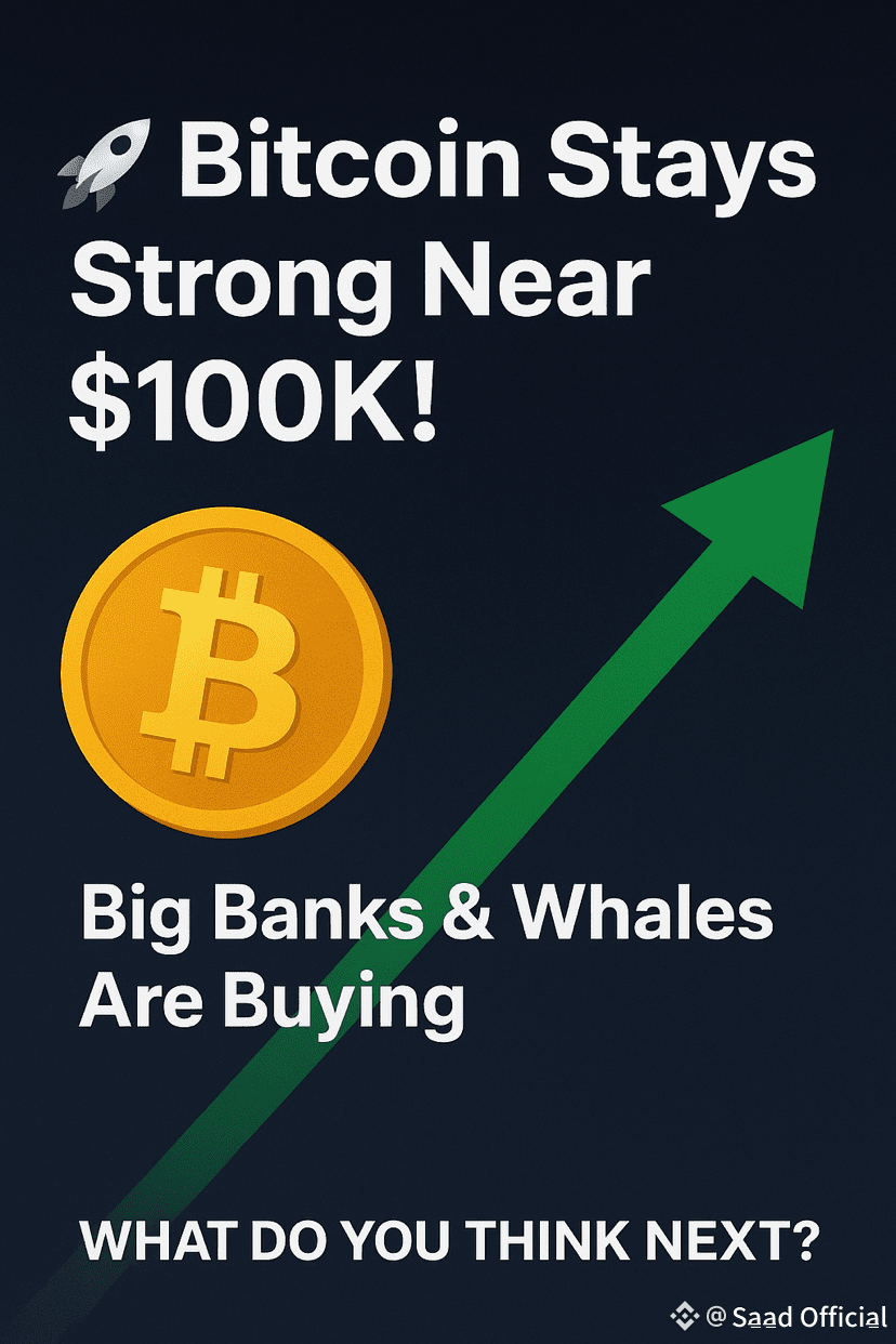 🚀 $BTC Bitcoin Stays Strong Near $100K! Big Banks & Whales | Saad Official  on Binance Square