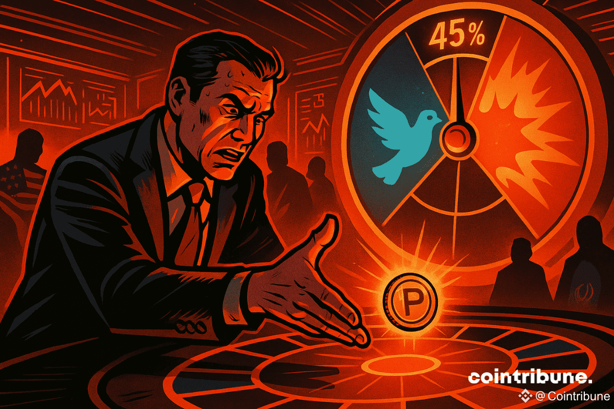 Un investisseur crypto joue à la roue de la fortune, ce qui symbolise les paris actuels sur Polymarket.