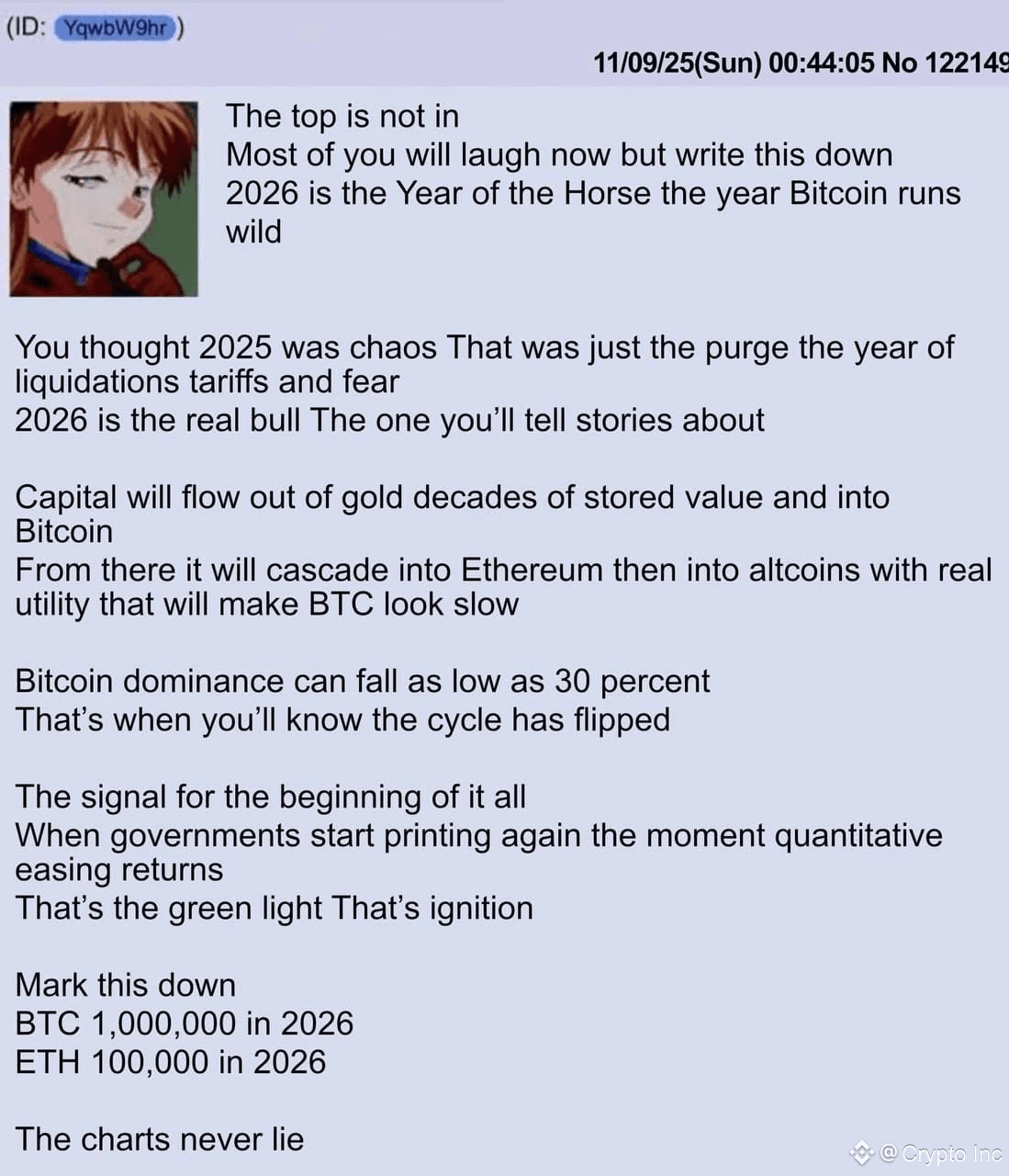 This sweet prophecy has been making the rounds online. Let | Crypto Inc on  Binance Square