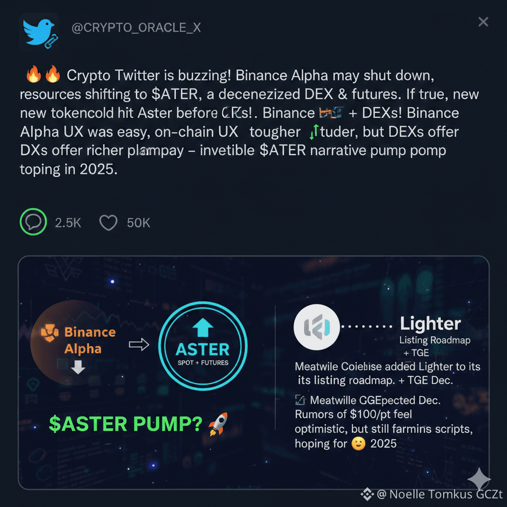 暗号通貨Twitterは、Binance Alphaが閉鎖するかもしれないと騒いでおり、リソースが$ASTER に移行し | Noelle  Tomkus GCZt － Binance Square