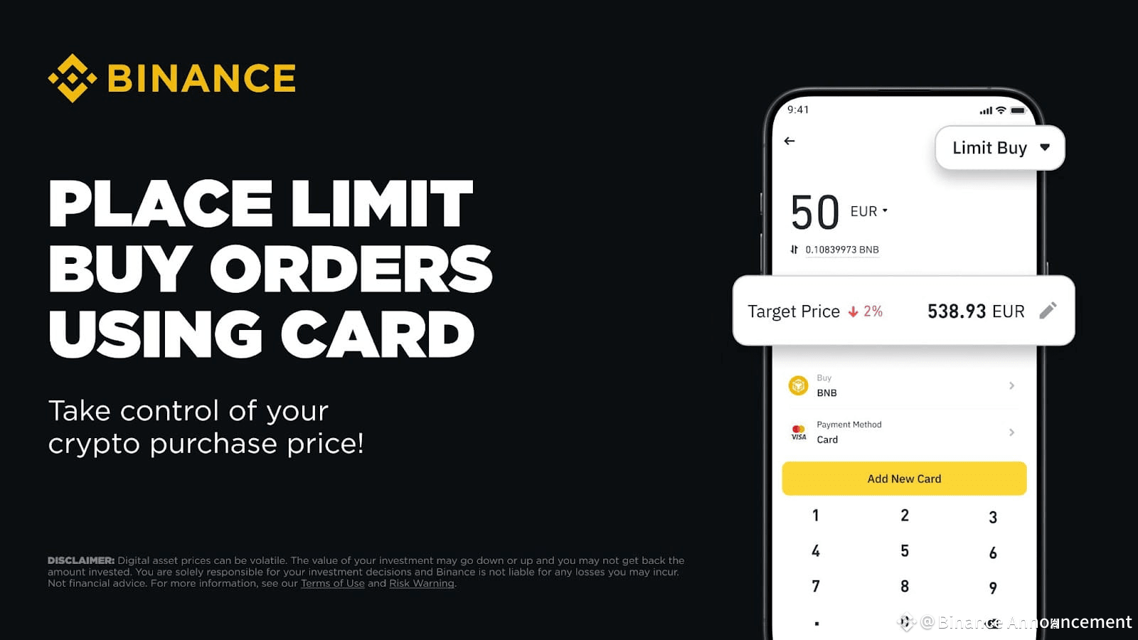 Binance Now Supports Buy Limit Orders When Buying Crypto Using Credit/Debit  Cards | Binance Announcement on Binance Square