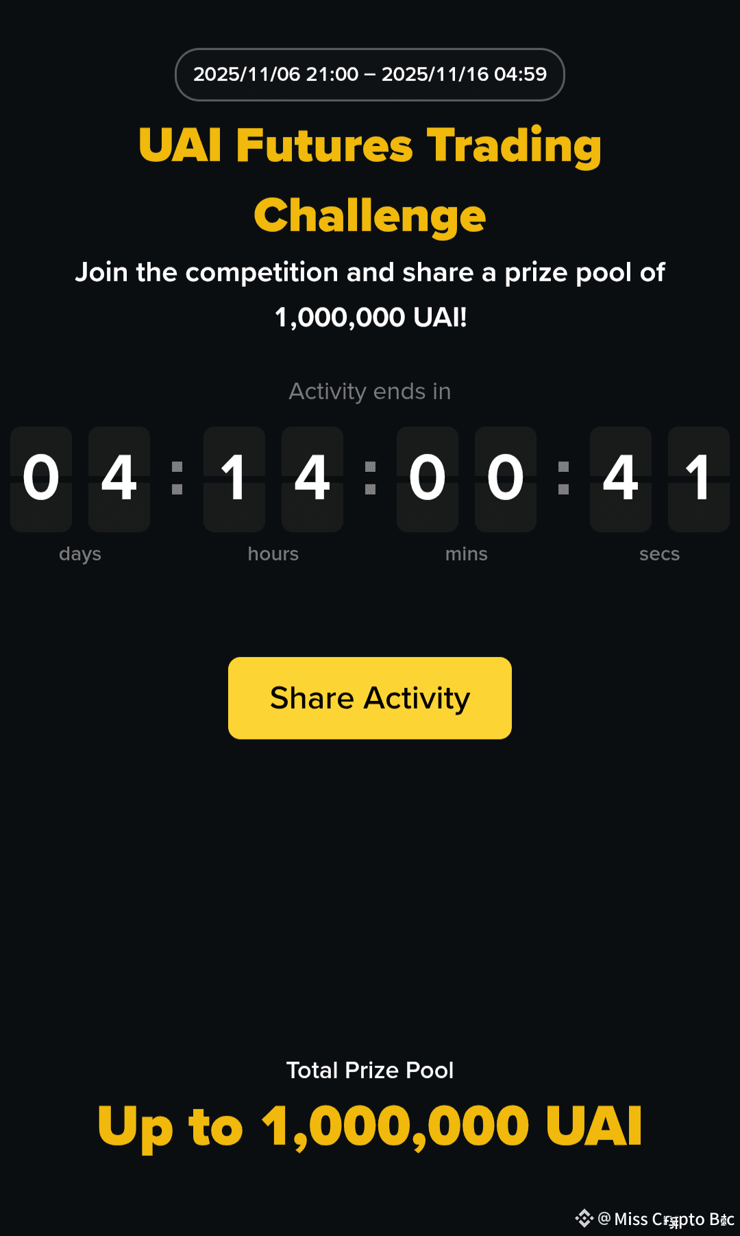 👋 Hey guys 4 days left for the $UAI trading challenge | Miss Crypto Btc on  Binance Square