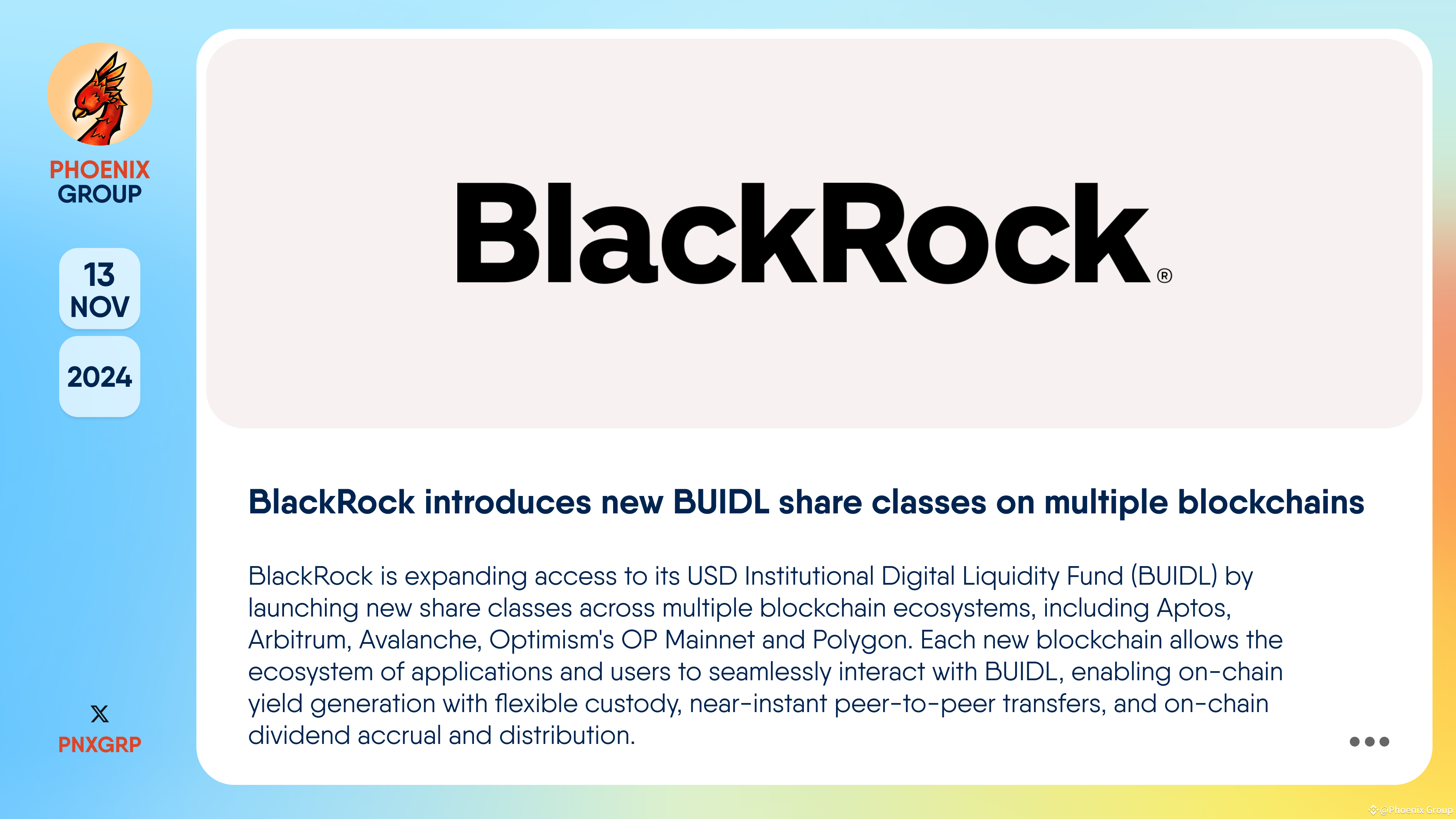 BlackRock introduces new BUIDL share classes on multiple | Phoenix Group on  Binance Square