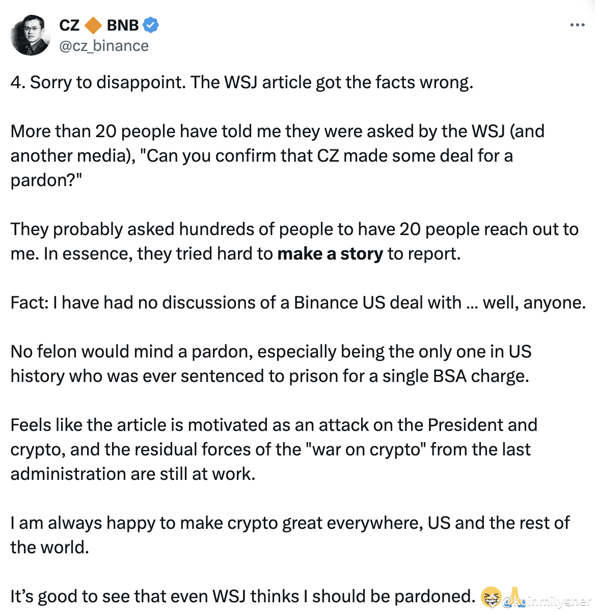 WSJ: Trump could be investing in Binance.US and Official Pardon CZ |  koinmilyoner on Binance Square