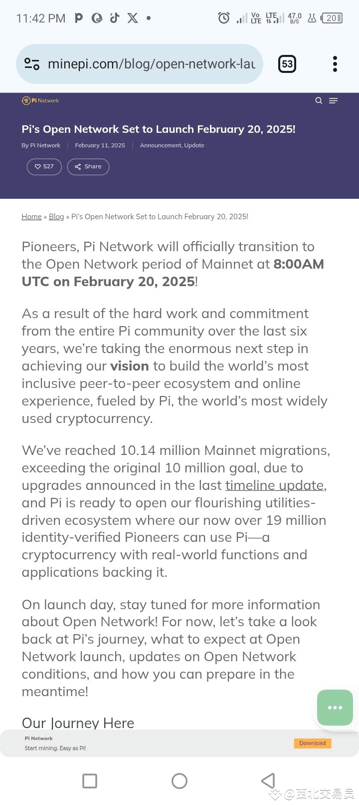 派币（Pi）的开放网络将于2025年2月20日推出！ | 西北交易员على Binance Square