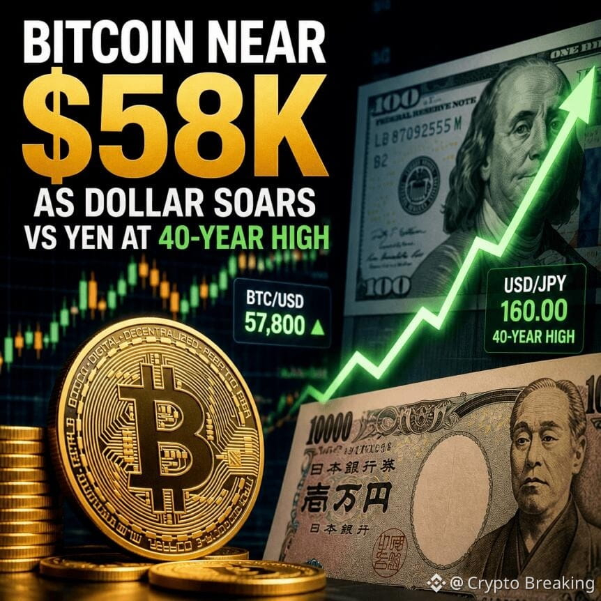 Bitcoin Near $58k As Dollar Soars Vs Yen At 40-Year High
