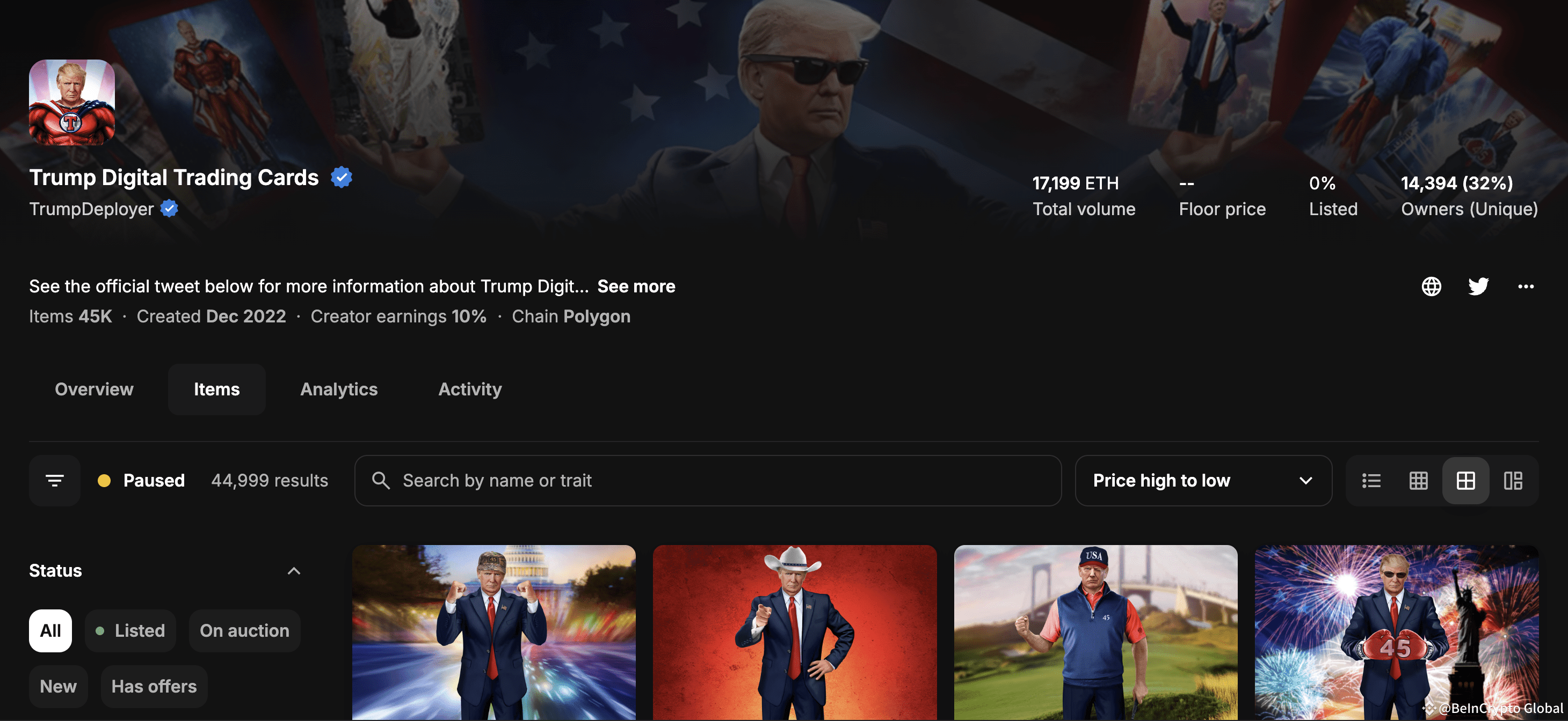 Trump Digital Trading Cards collection. Source. OpenSea