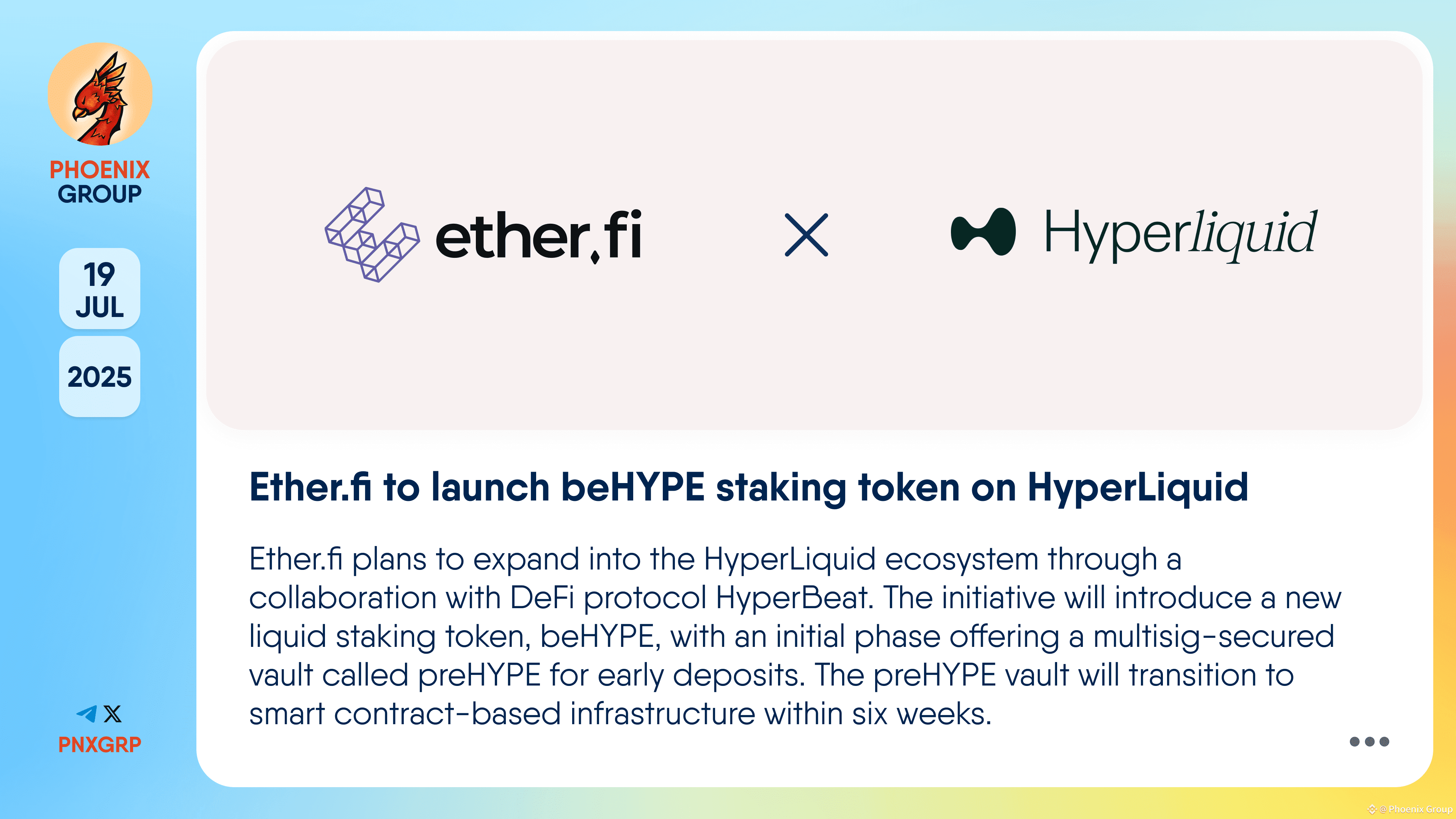 Ether.fi to launch beHYPE staking token on HyperLiquid #Eth | Phoenix Group  on Binance Square