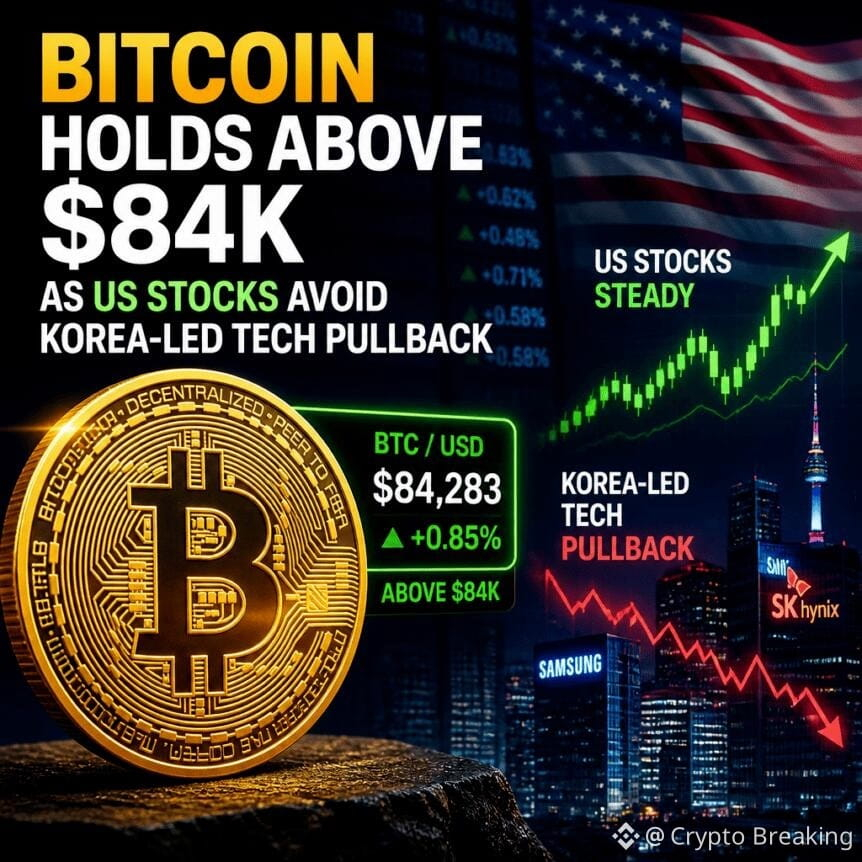Bitcoin Holds Above $84k As Us Stocks Avoid Korea-Led Tech Pullback