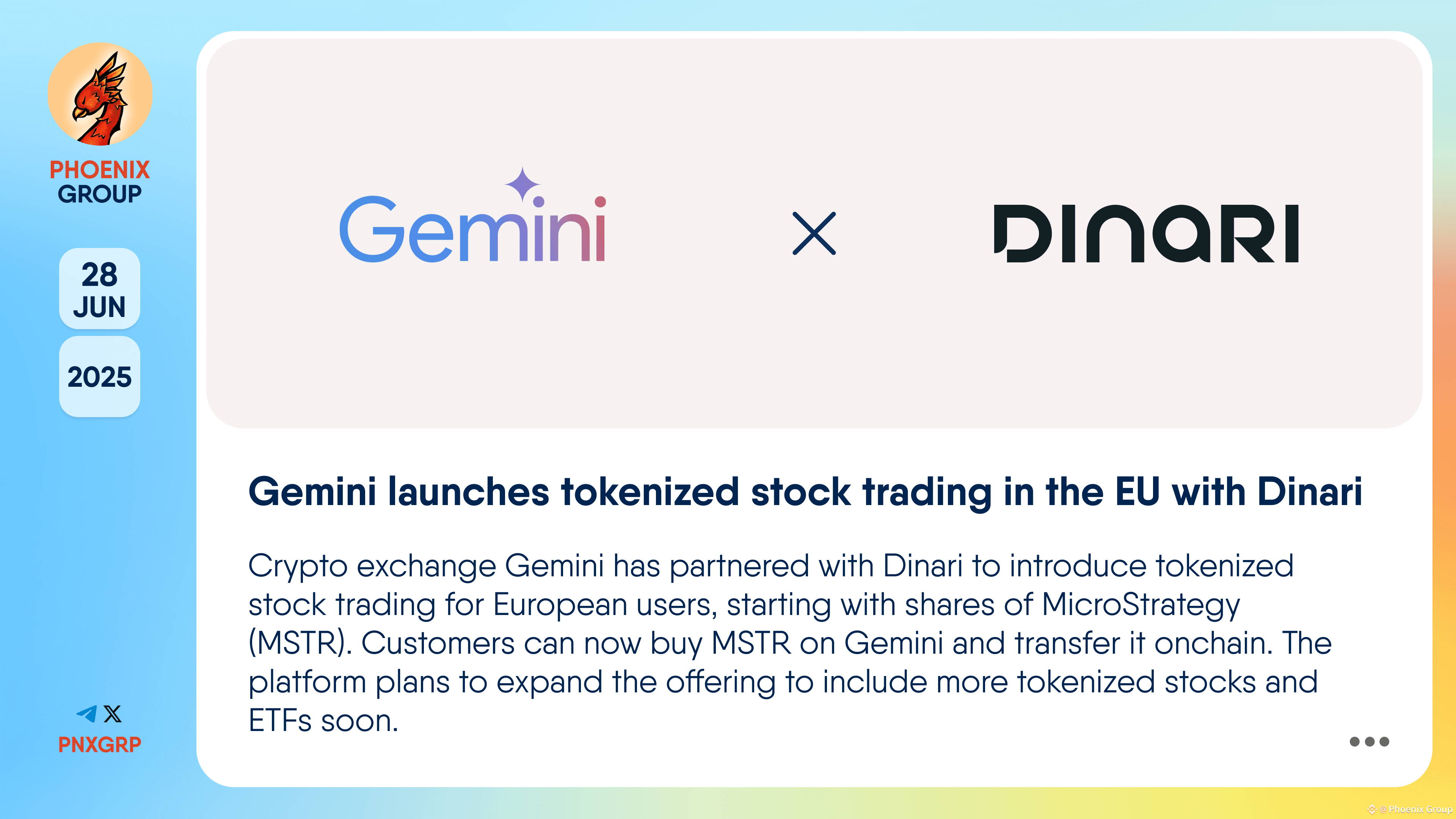 Gemini launches tokenized stock trading in the EU with | Phoenix Group on  Binance Square