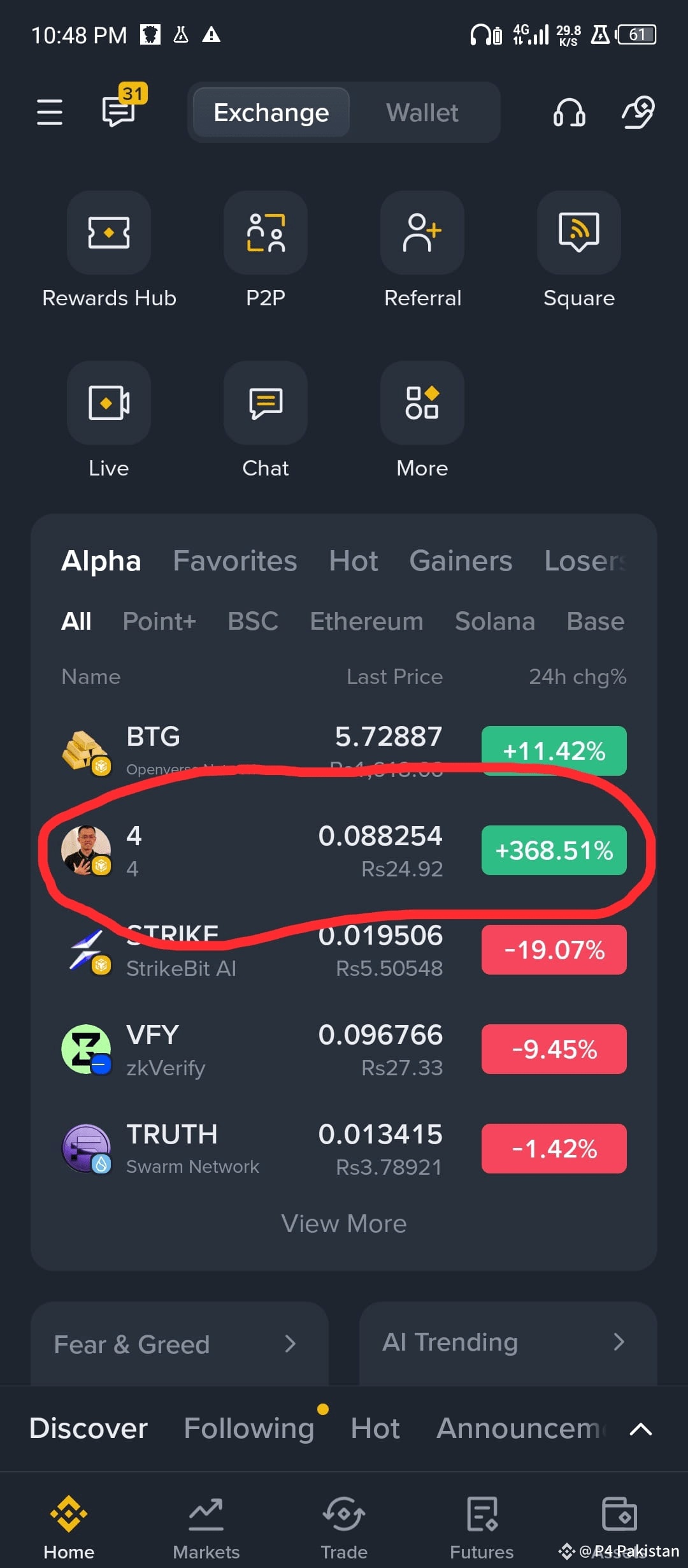 Crypto context – buying 4 units of a token called Alpha (pos | P4 Pakistan  on Binance Square
