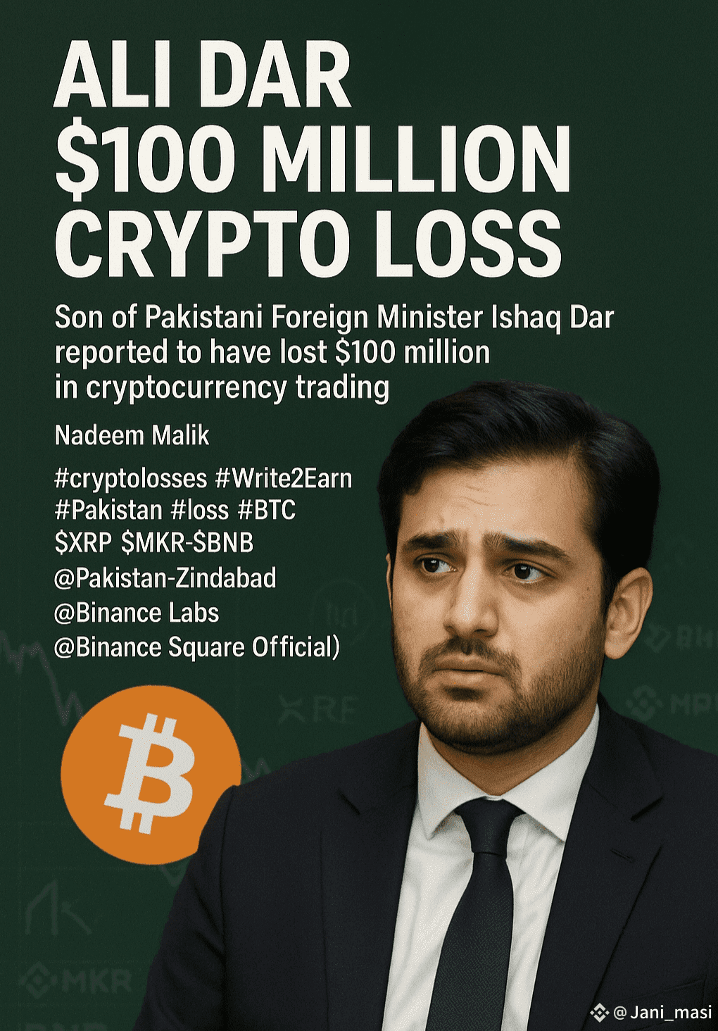 According to recent reports, Ali Dar—son of prominent | Jani_masi on Binance  Square