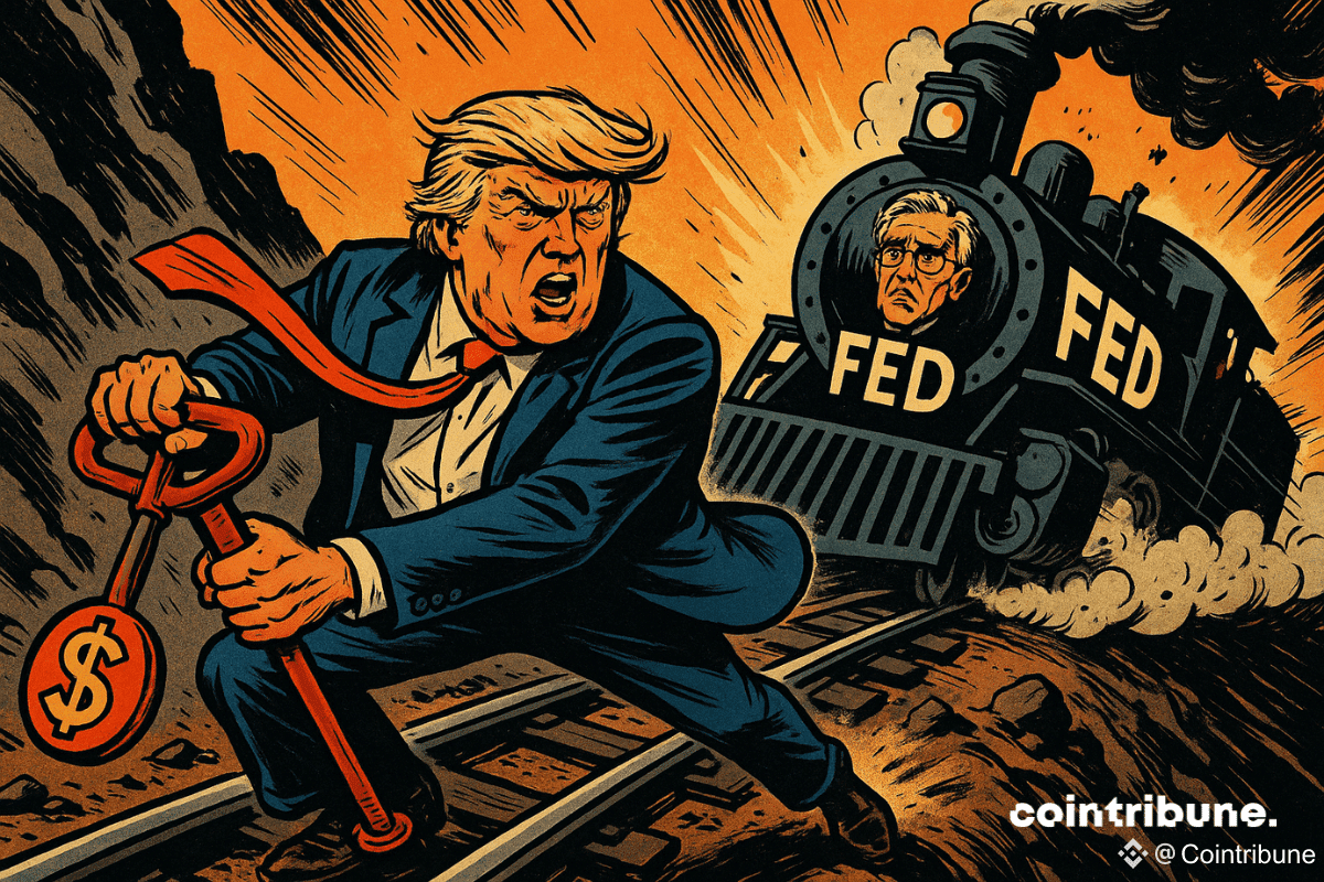 Trump freine un train "FED" lancé à toute vitesse sur une pente.