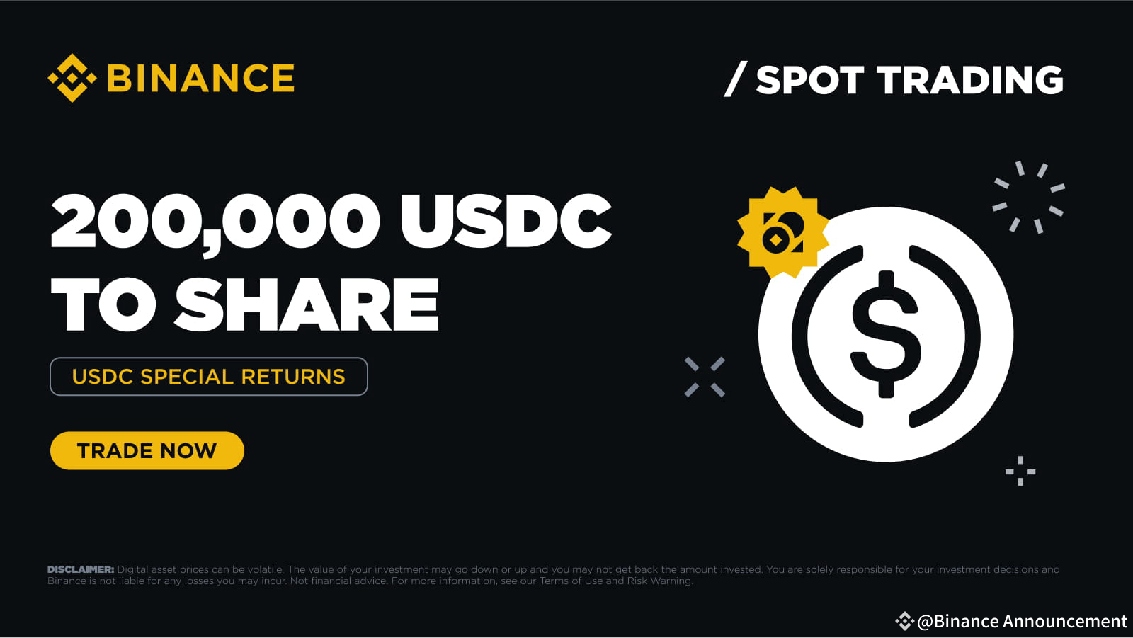 USDC Special Returns: Trade to Share 200,000 USDC & Enjoy Zero Fees on USDC  Spot Trading Pairs | Binance Announcement on Binance Square