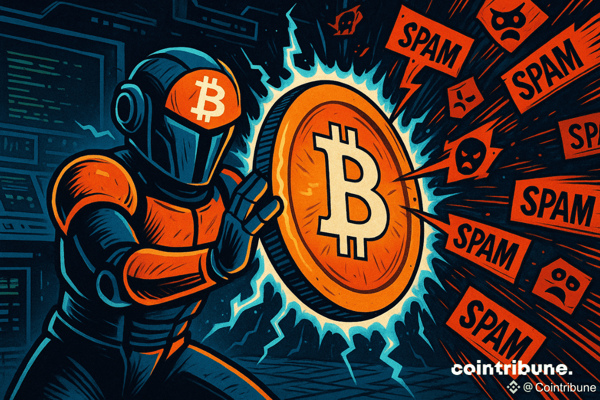 Illustration du gardien de Bitcoin protégeant le réseau contre les spams