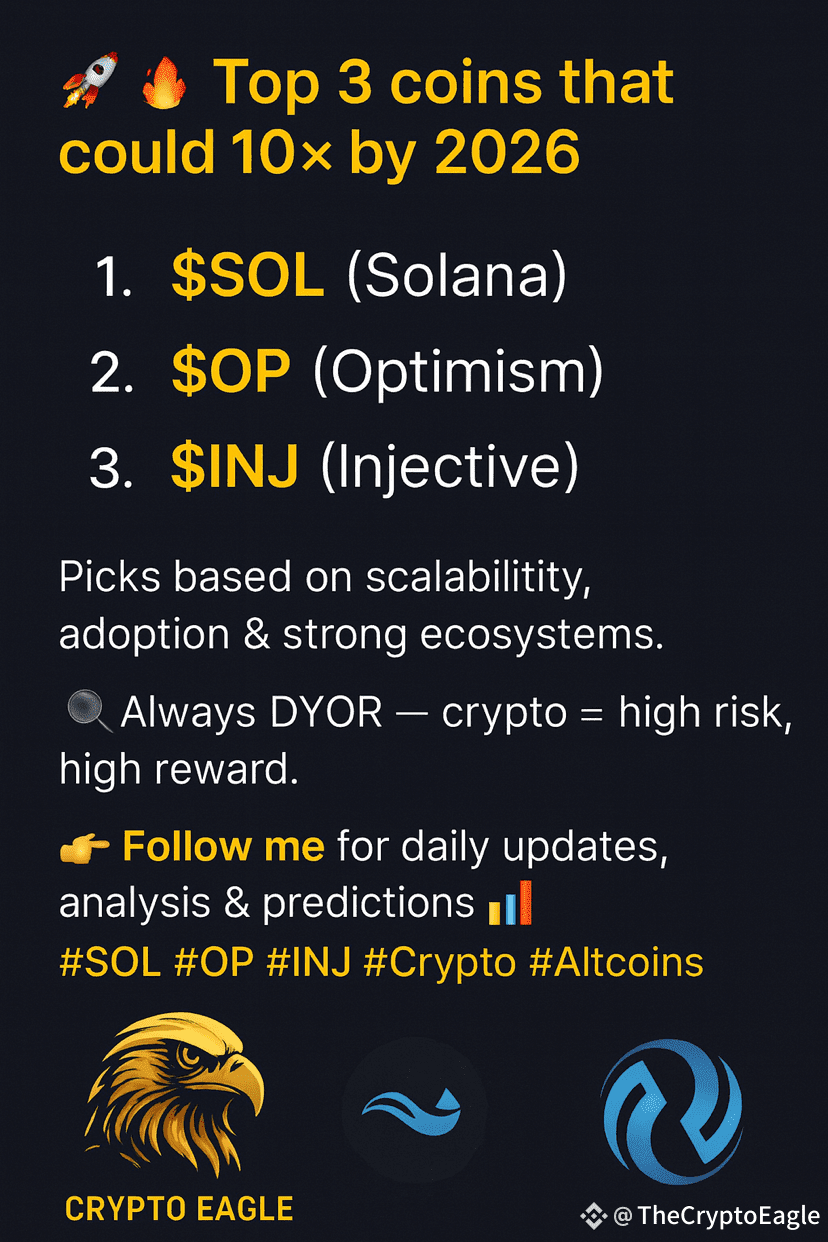 🚀🔥 Top 3 coins that could 10× by 2026 🚀🔥 1️⃣ $SOL | TheCryptoEagle on  Binance Square