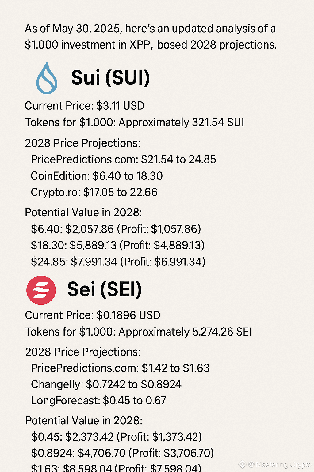 What If You Invested $1000 Today in $SUI and $SEI for 3 | Mastering Crypto  on Binance Square