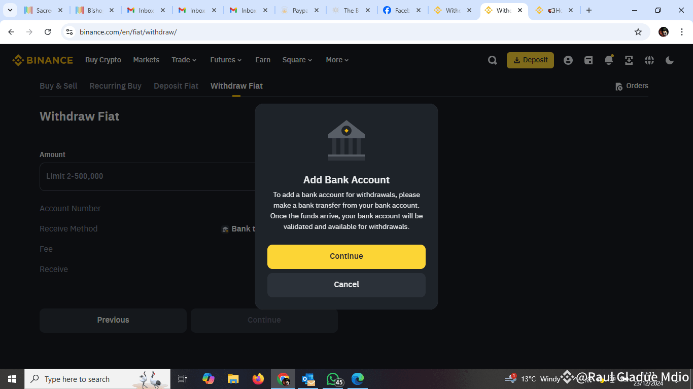 How to add the bank account please? It is keeping showing | Raul Gladue  Mdio on Binance Square