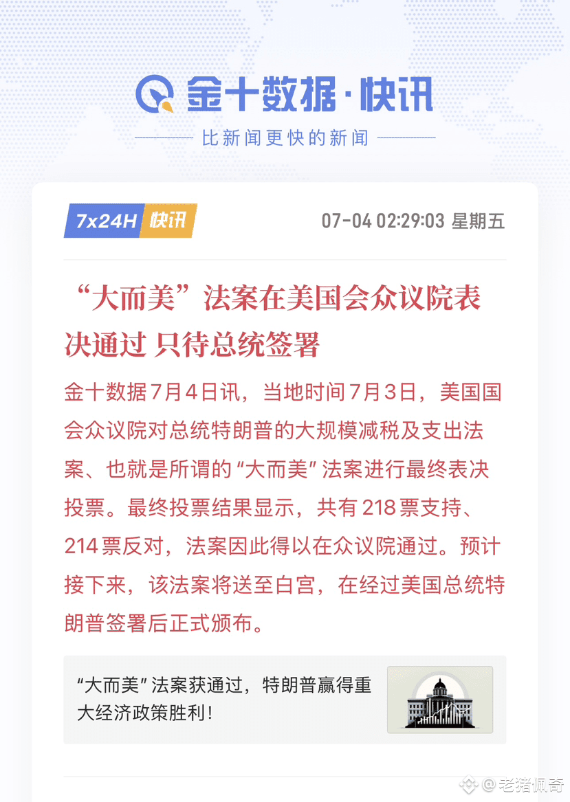 BTC 大而美法案通过，其中899号法案对投资美股美债的境外大资本与新能源企业极为不利，预计下周美股大盘进入回调，并结|